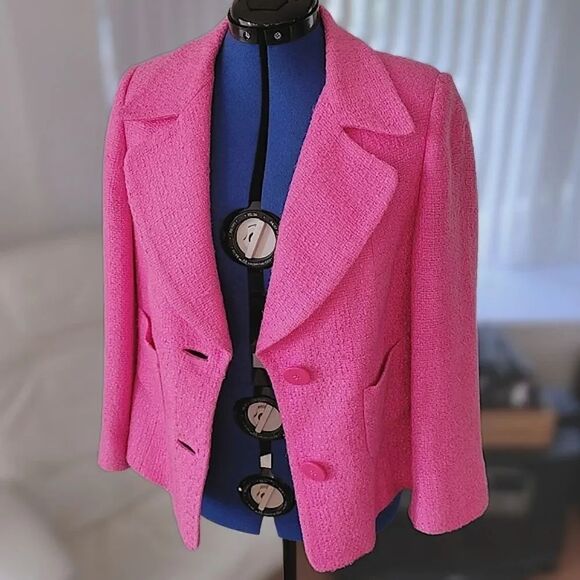 Vintage Jackets & Blazers - Vtg Y2K Planet fuschia bouclé wide collar blazer jacket